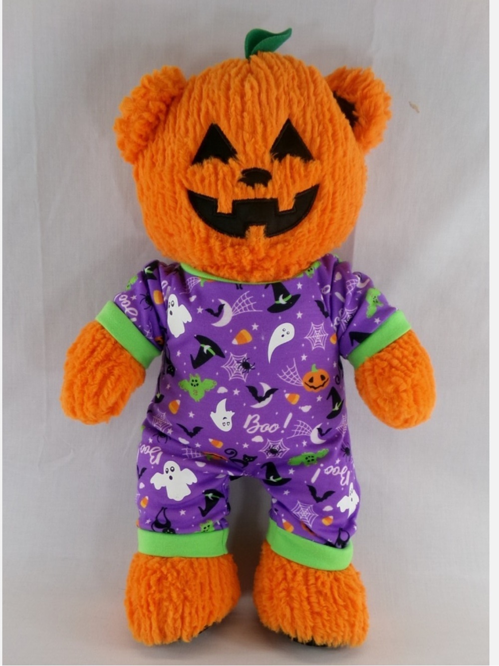 Build A Bear VIDEO lights up 17" Jack O Lantern Pumpkin Bear in pajamas EUC